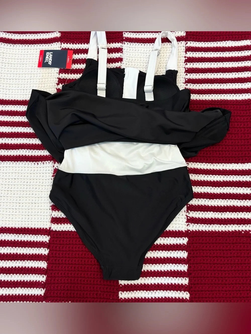 NWT Lands' End Women Zipper Front Swim Dress, Sz XS, Black with White Trim - Picture 6 of 16